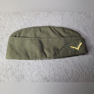Vintage US Military Garrison Envelope Cap Green Polyester Wool Rank Patch